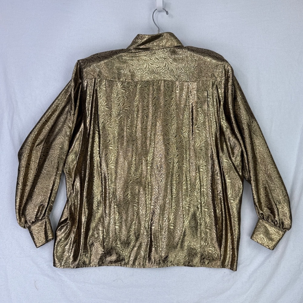 Jerri Sherman Saks Fifth Avenue Vintage Gold Metallic Paisley‎ Blouse Sz 8 - Picture 9 of 12